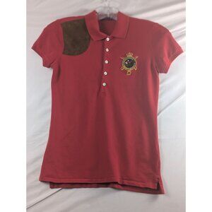 Polo Ralph Lauren Boys Small‎ Red Polo Shirt Embroidered Crest Suede Patch Youth